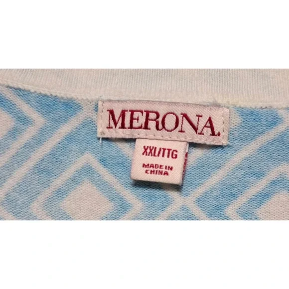 Merona, Women's XXL Cardigan Blue White Geometric Diamond Button Front V-Neck - Picture 5 of 7